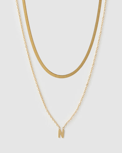 Mini Initial Necklace Stack - Gold