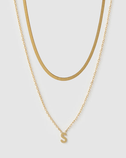 Mini Initial Necklace Stack - Gold