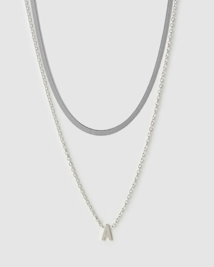 Mini Initial Necklace Stack - Silver