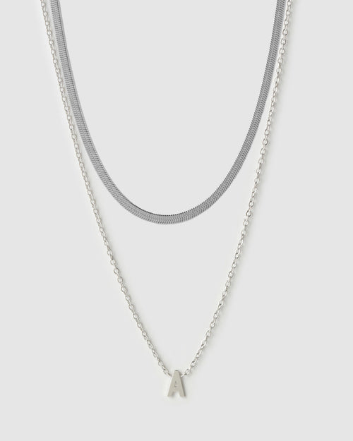 Mini Initial Necklace Stack - Silver
