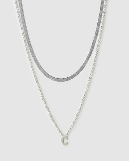 Mini Initial Necklace Stack - Silver