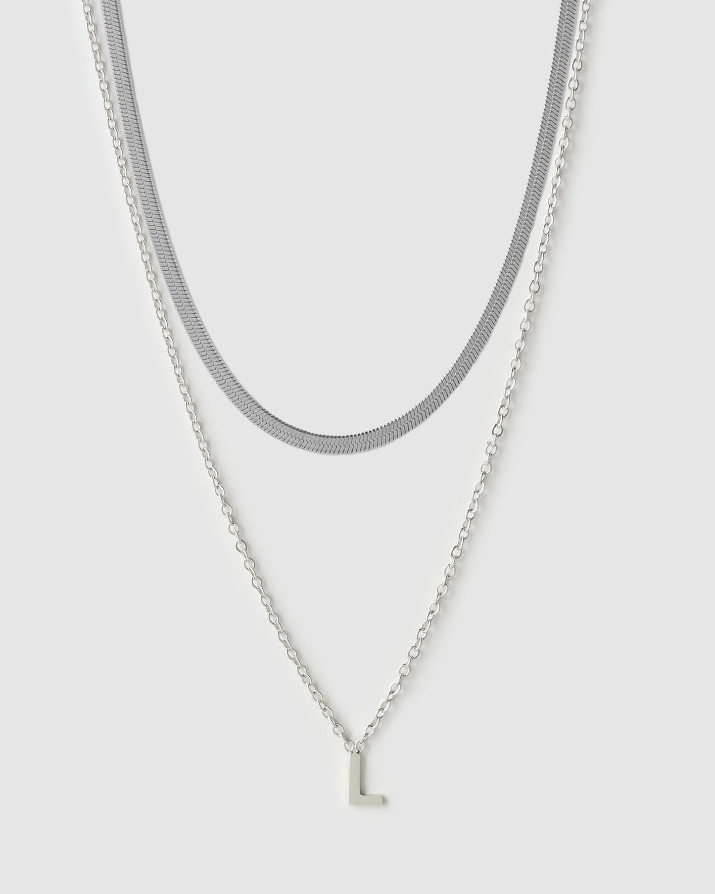 Mini Initial Necklace Stack - Silver