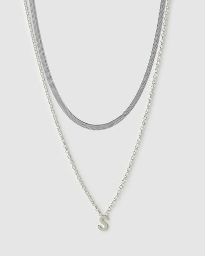 Mini Initial Necklace Stack - Silver