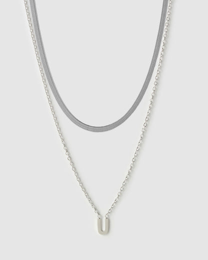 Mini Initial Necklace Stack - Silver