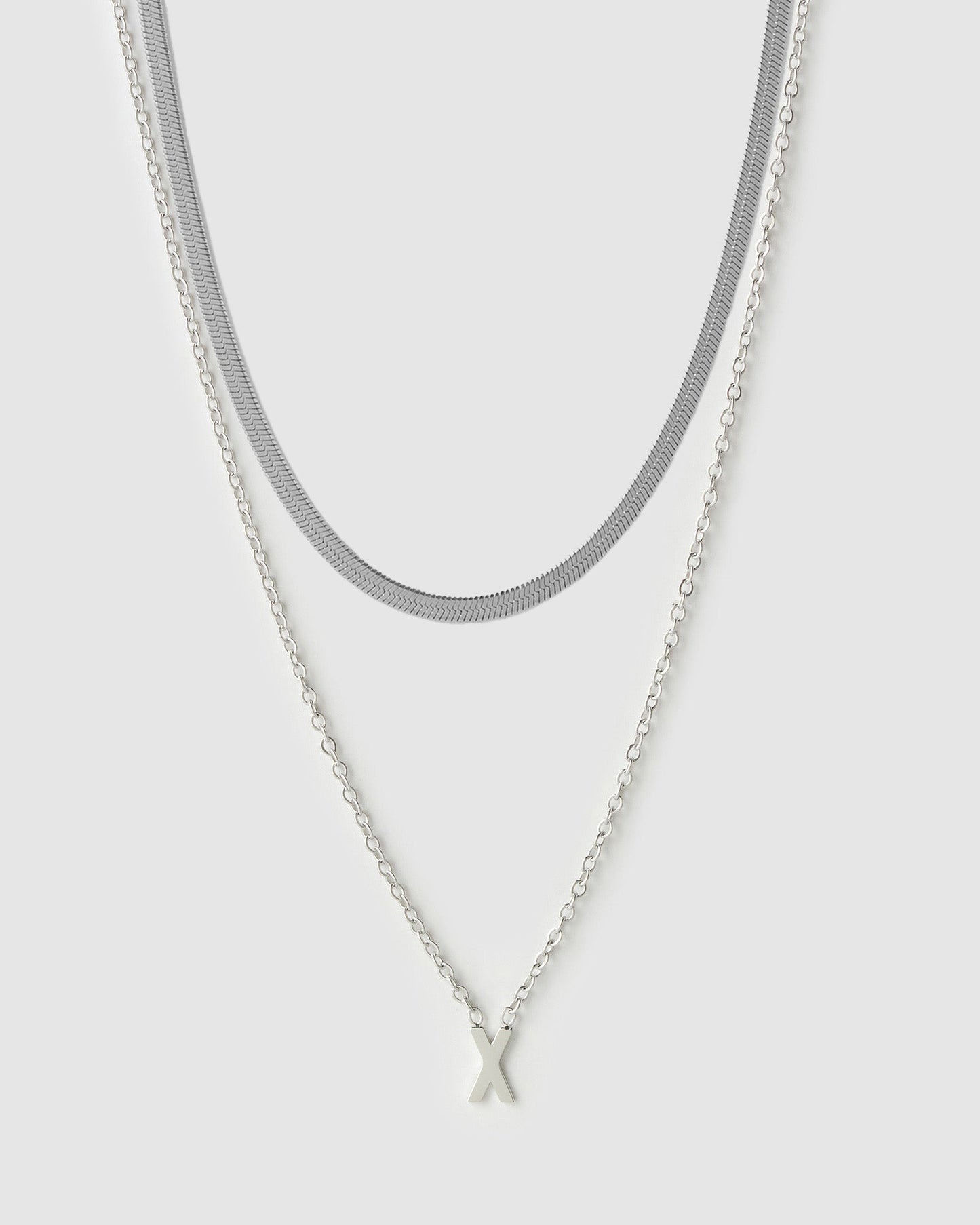 Mini Initial Necklace Stack - Silver