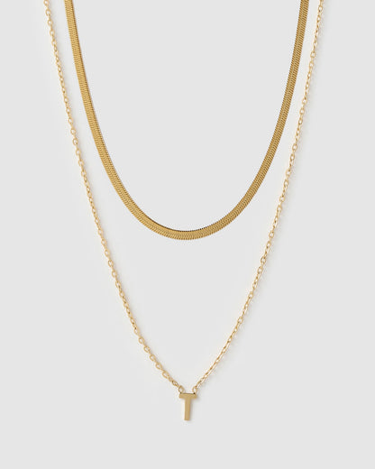 Mini Initial Necklace Stack - Gold