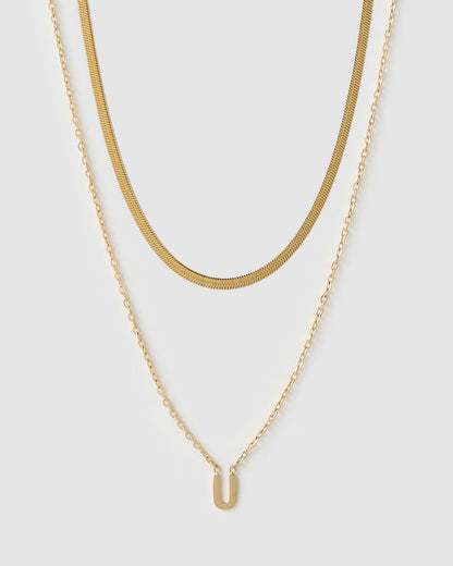 Mini Initial Necklace Stack - Gold