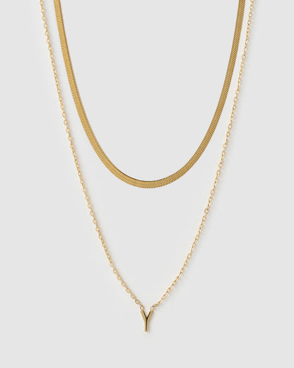 Mini Initial Necklace Stack - Gold