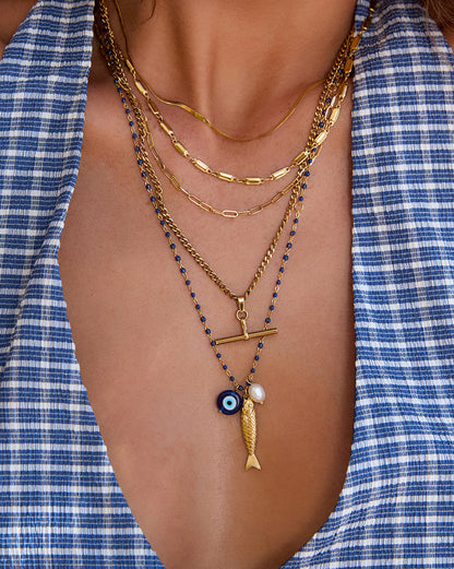 Lucky Fish Charm Necklace - Blueberry
