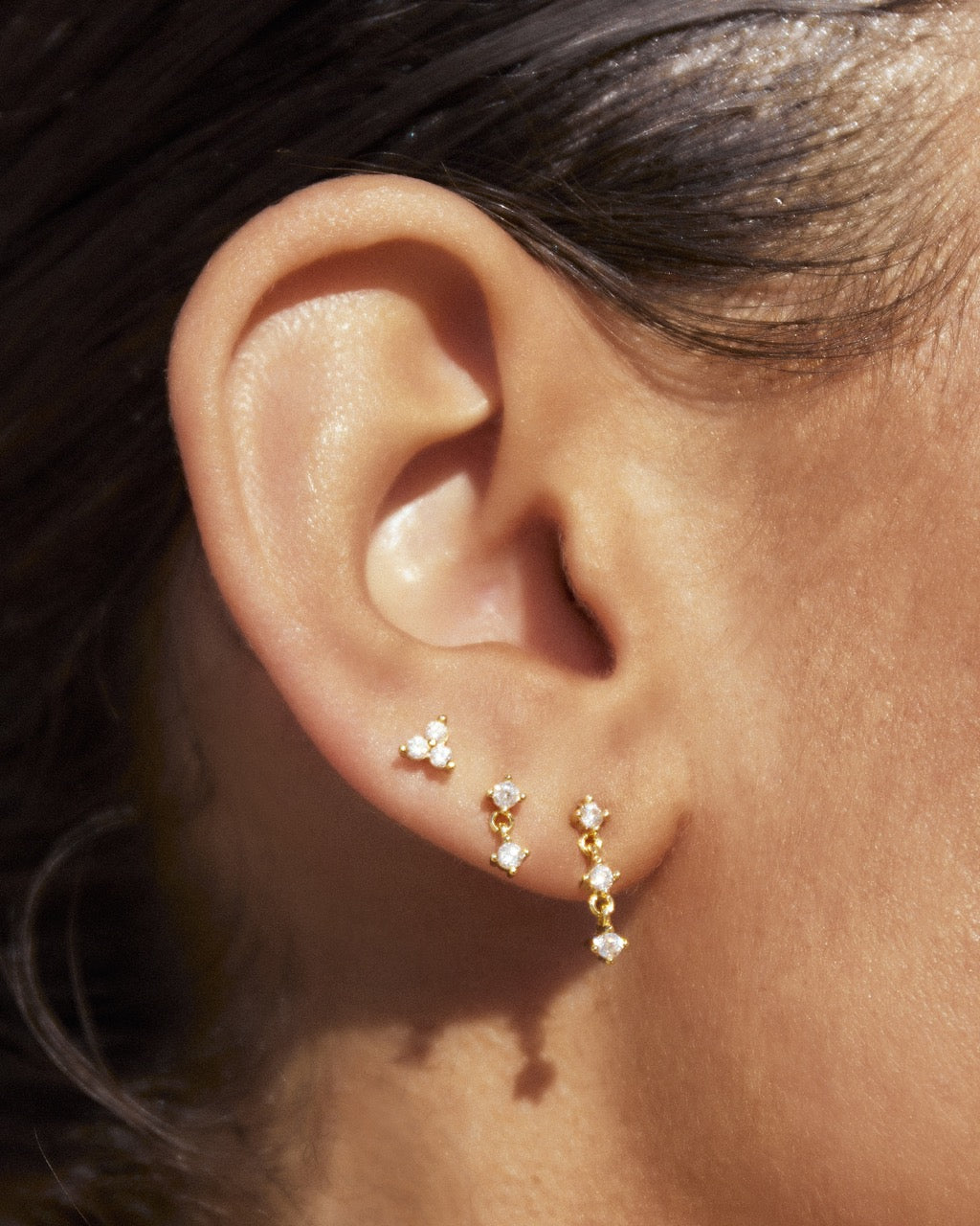 Twin Single Earring Stack - Gold
