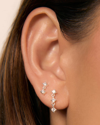 Twin Single Earring Stack - Silver
