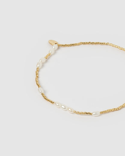 Poppy Pearl & Glass Beaded Anklet - Gold