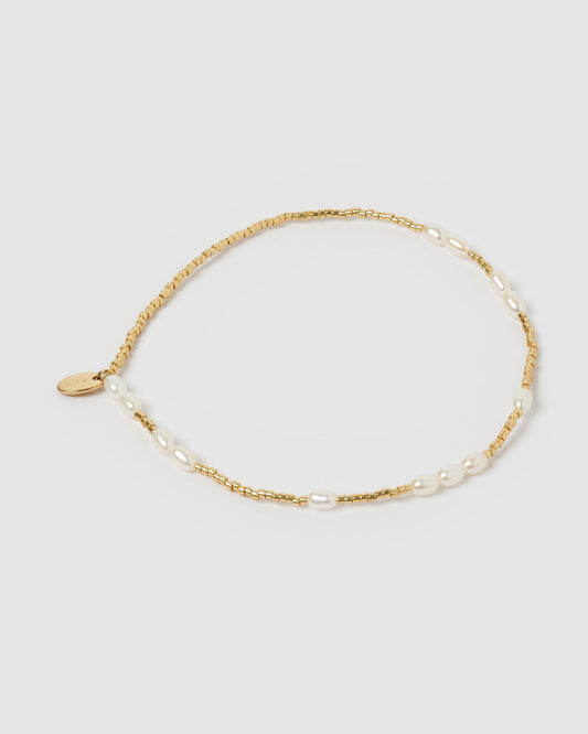Poppy Pearl & Glass Beaded Anklet - Gold