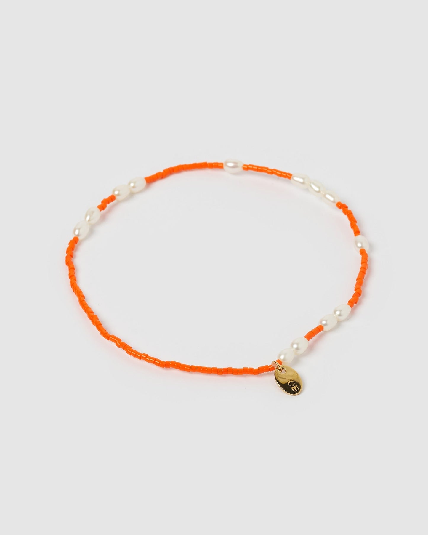 Poppy Pearl & Glass Beaded Anklet - Orange
