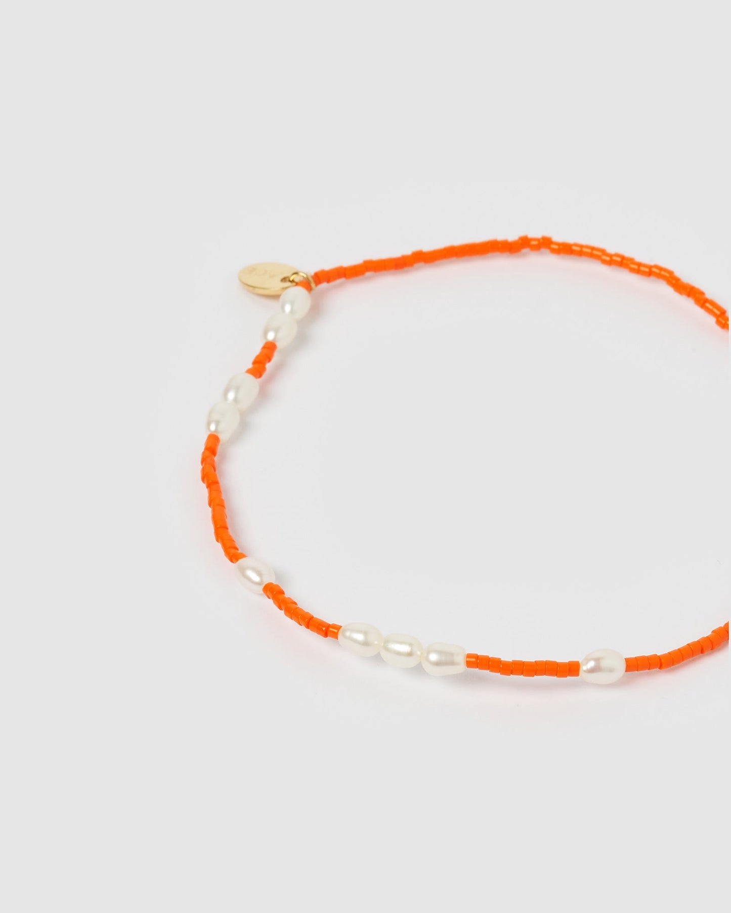 Poppy Pearl & Glass Beaded Anklet - Orange