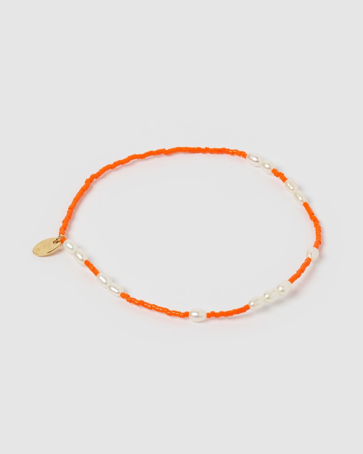 Poppy Pearl & Glass Beaded Anklet - Orange