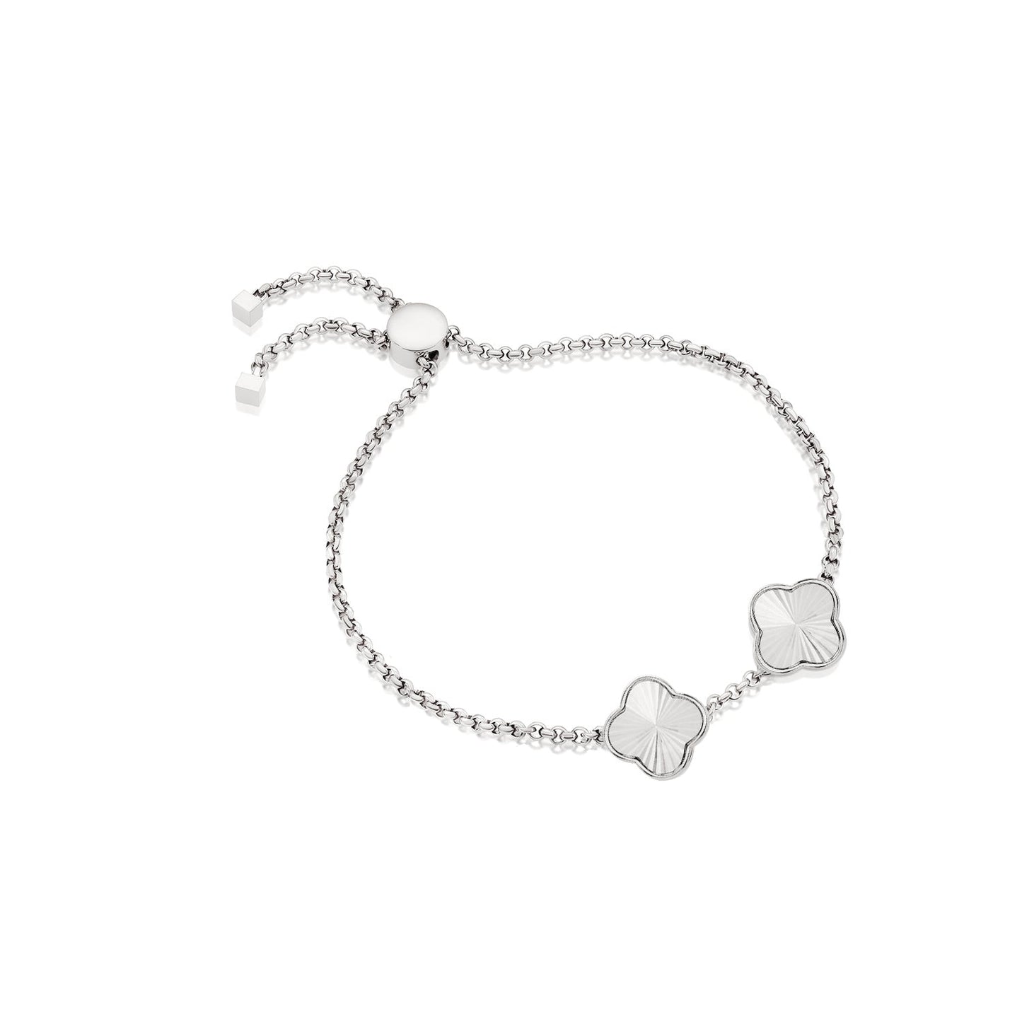 Textured Clover Custom Name Bracelet (Silver)