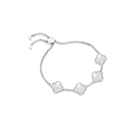 Textured Clover Custom Name Bracelet (Silver)