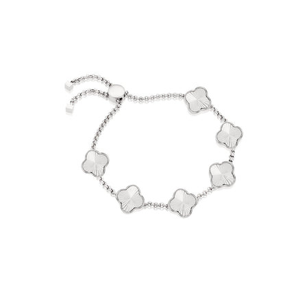 Textured Clover Custom Name Bracelet (Silver)