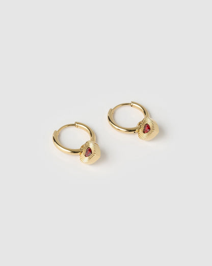 Ruby Heart Earrings - Red