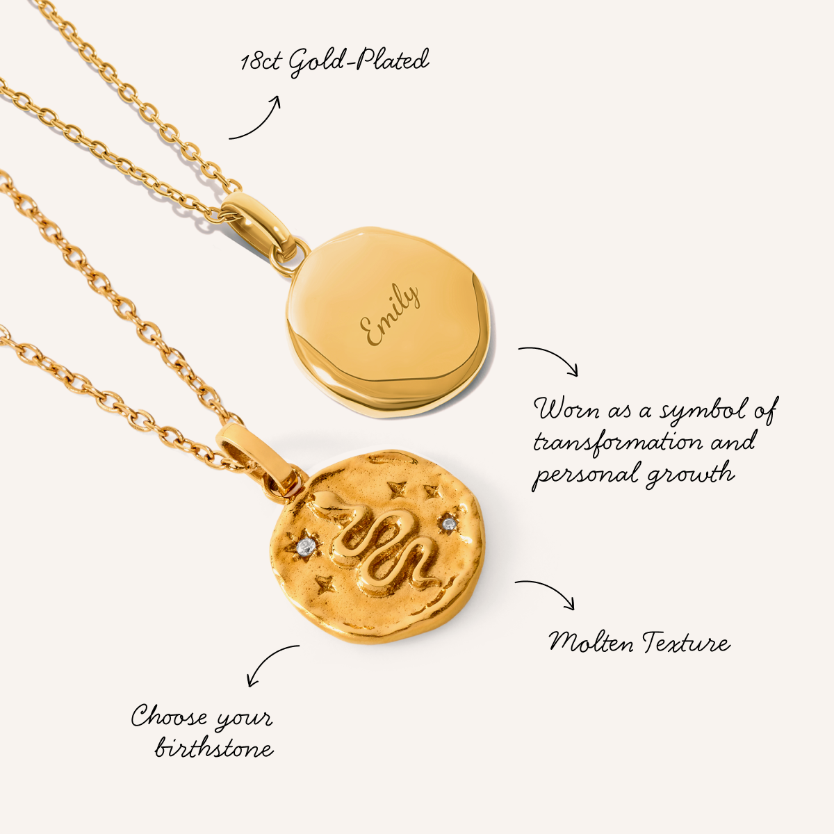 Talisman Snake Birthstone Necklace (Gold)