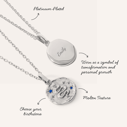 Talisman Snake Birthstone Necklace (Silver)