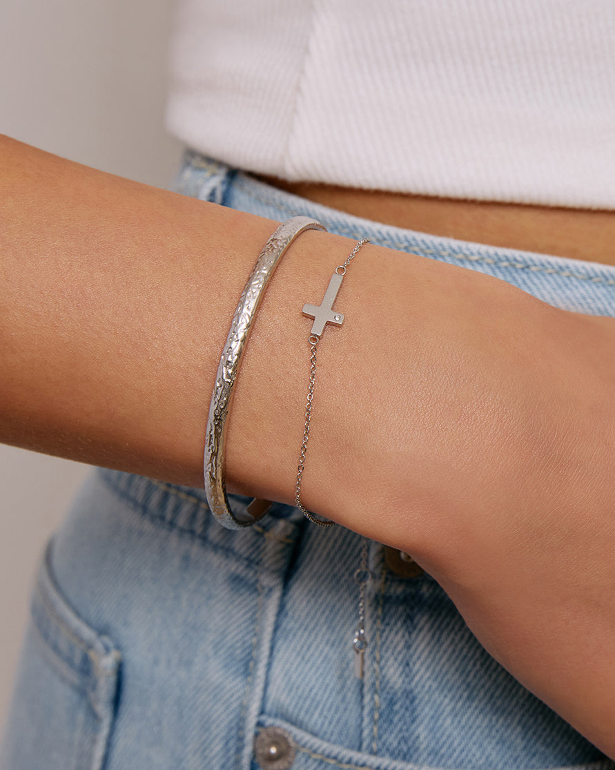 Cross Charm Silver Bracelet