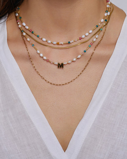 Beaded Gemstone and Pearl Initial Necklace