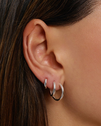 Smooth Hoop Earring Stack - Silver