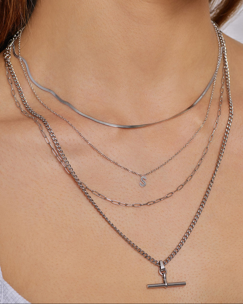 Mini Initial Necklace Stack - Silver