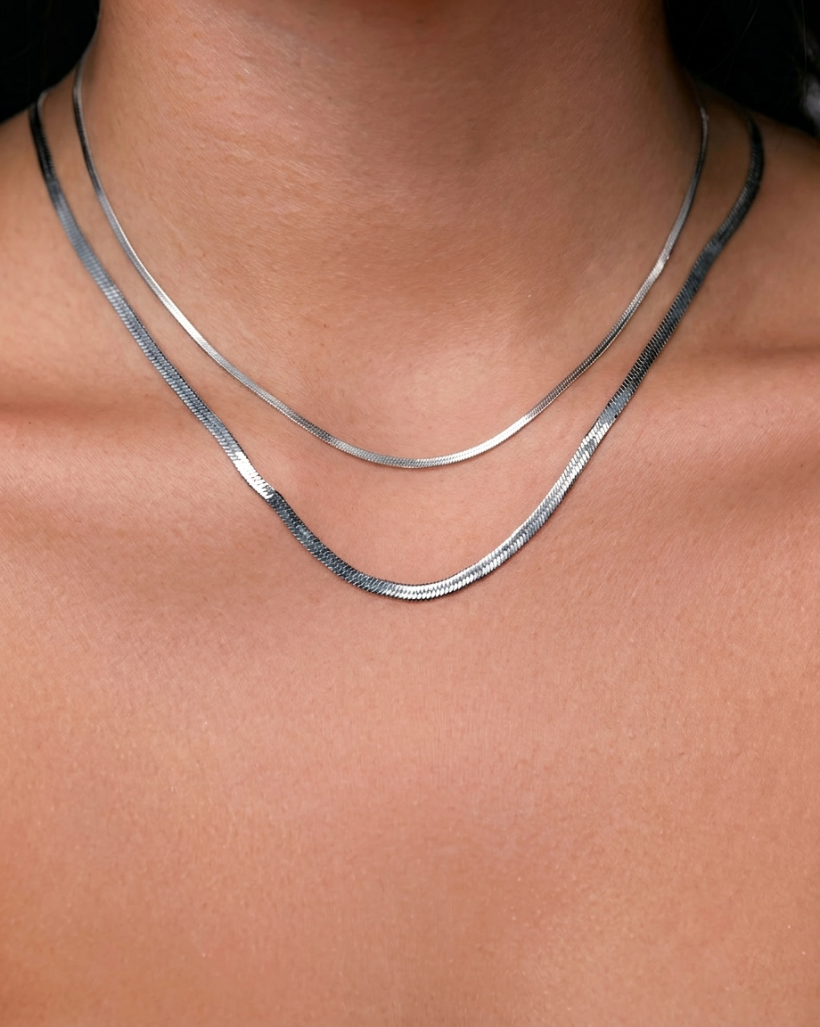 Snake Necklace Stack - Silver