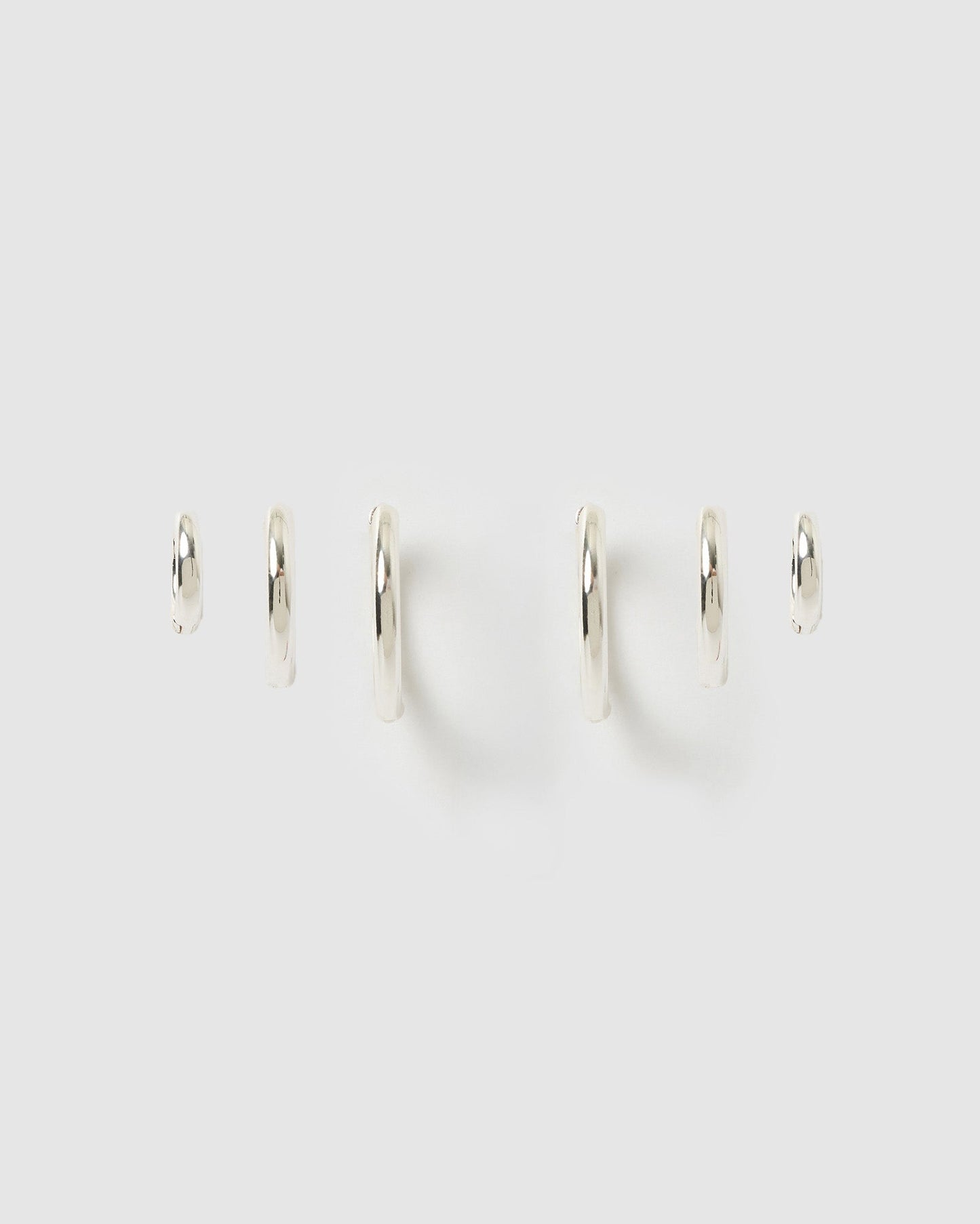 Smooth Hoop Earring Stack - Silver