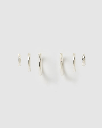 Smooth Hoop Earring Stack - Silver