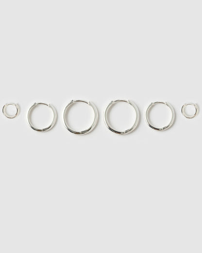 Smooth Hoop Earring Stack - Silver
