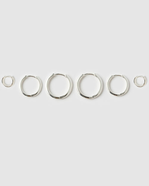 Smooth Hoop Earring Stack - Silver