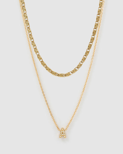 Stone Initial Necklace Stack
