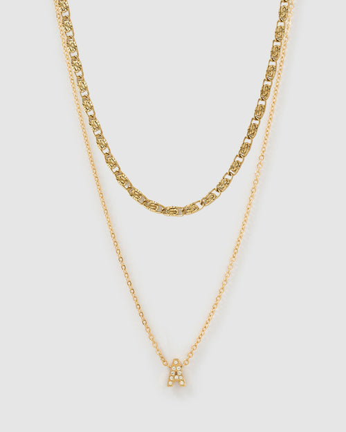 Stone Initial Necklace Stack