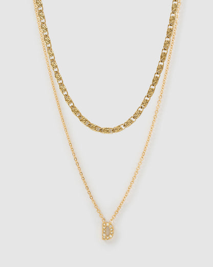 Stone Initial Necklace Stack