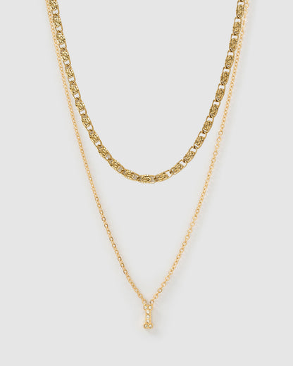 Stone Initial Necklace Stack