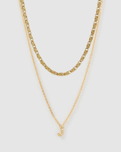 Stone Initial Necklace Stack