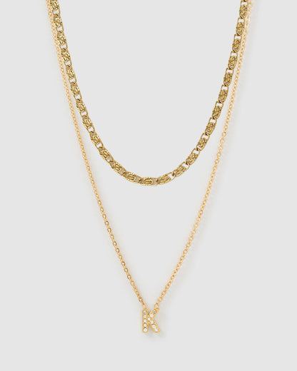 Stone Initial Necklace Stack