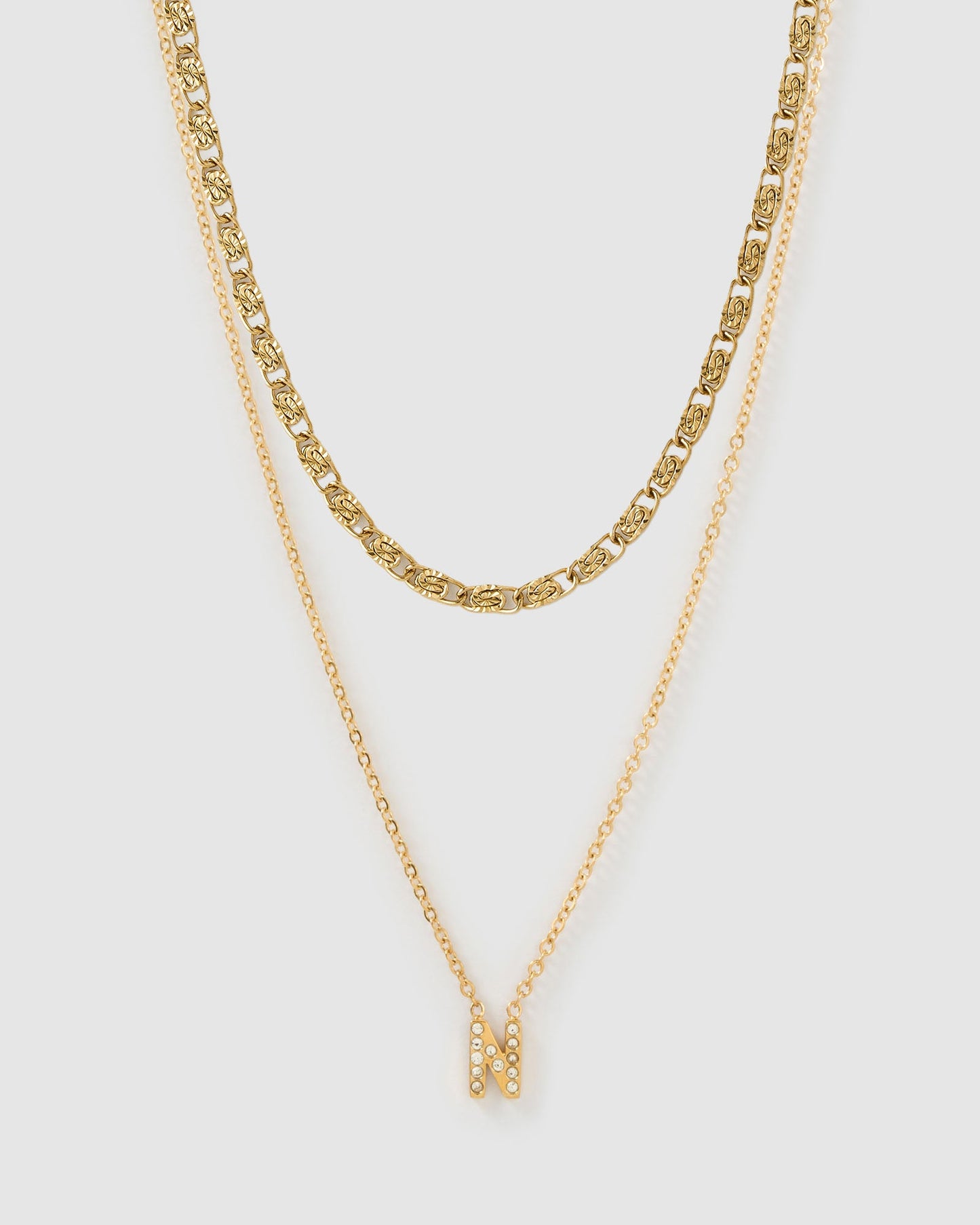 Stone Initial Necklace Stack