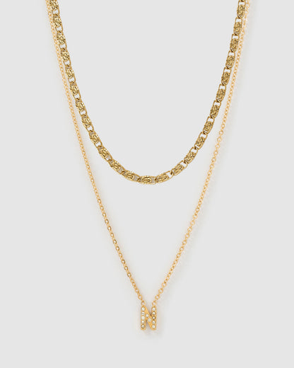 Stone Initial Necklace Stack
