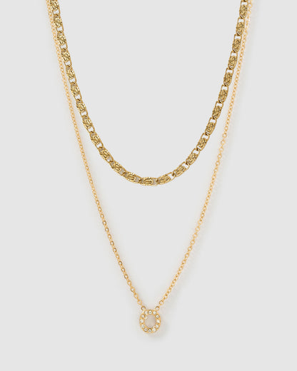 Stone Initial Necklace Stack