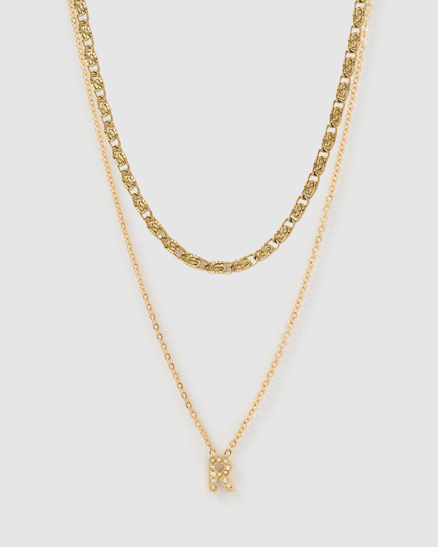 Stone Initial Necklace Stack