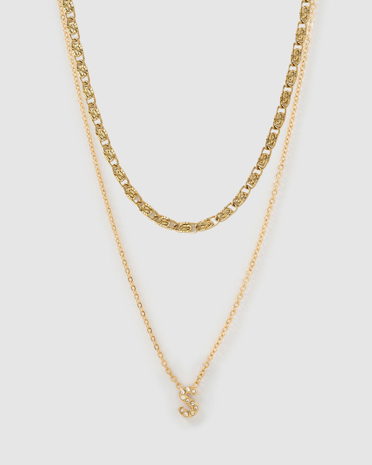 Stone Initial Necklace Stack
