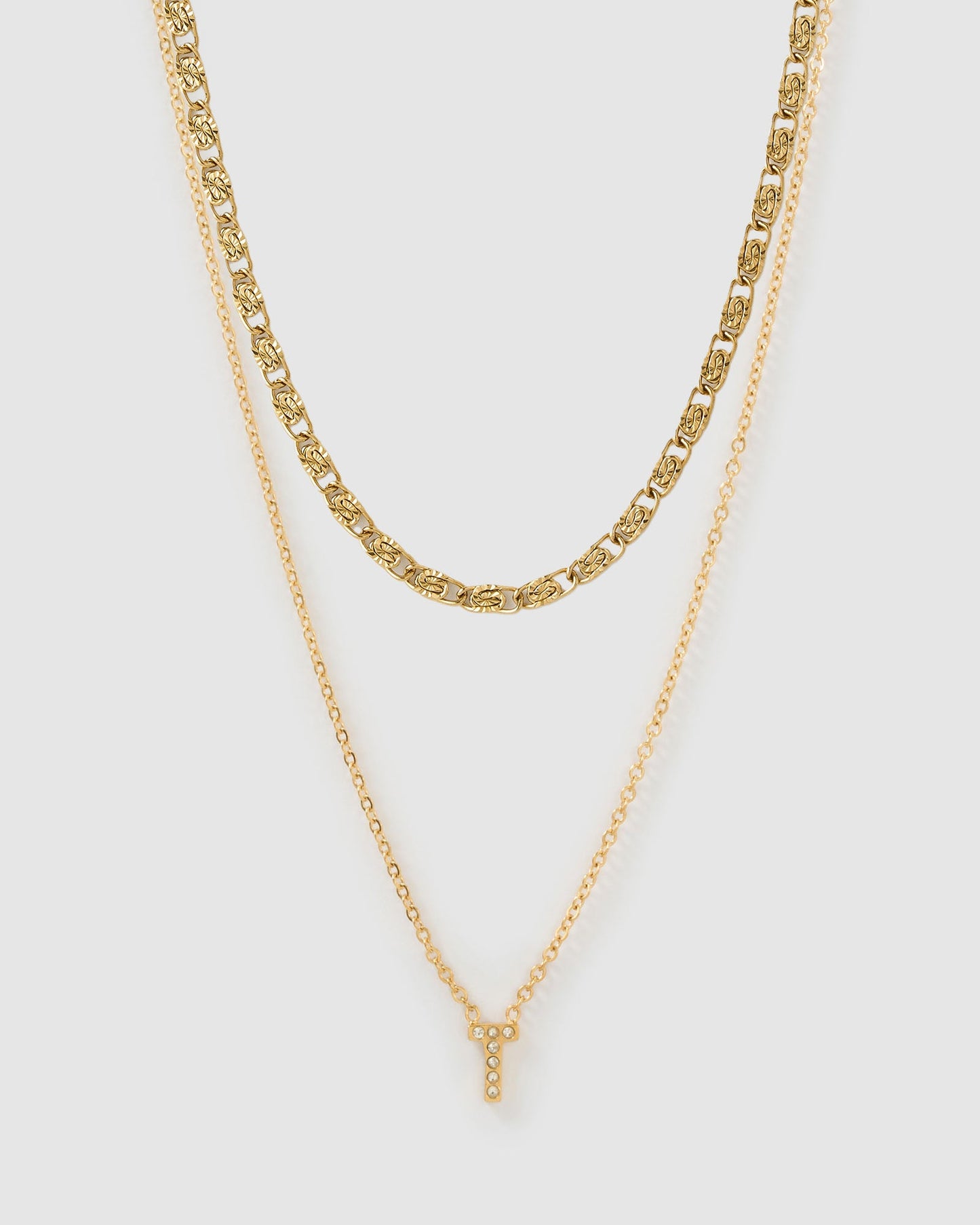 Stone Initial Necklace Stack