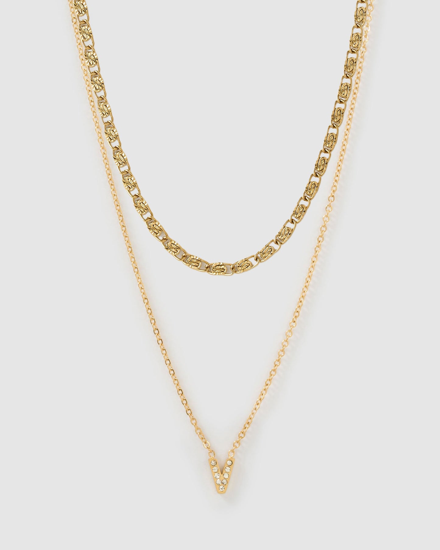 Stone Initial Necklace Stack