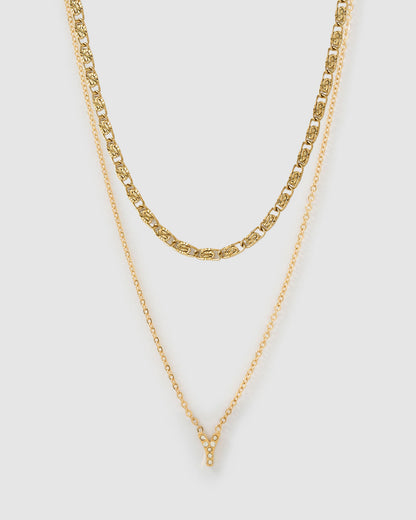 Stone Initial Necklace Stack