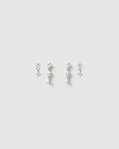 Twin Earring Stack - Silver